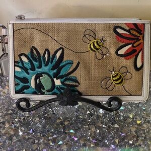 EUC - Vintage Coach Straw Bumblebee and Flower Y2K Wristlet.